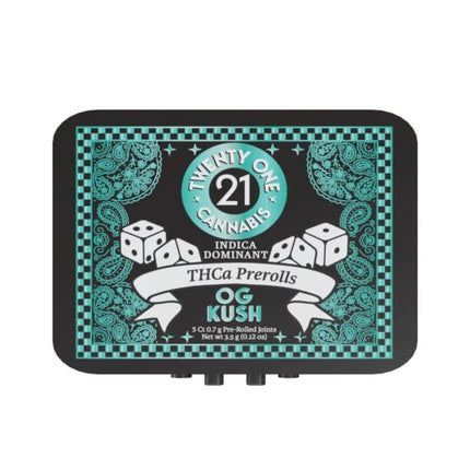TWENTY ONE CANNABIS THCA PREROLLS 5CT TIN 0.7G EACH