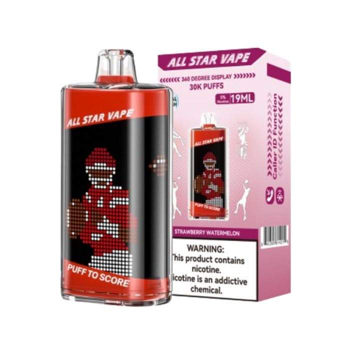 ALL STAR VAPE 30K PUFFS CALLER ID FUNCTION 360 DISPLAY SCREEN 5% DISPOSABLE (5CT DISPLAY) STRAWBERRY WATERMELON 840395814321