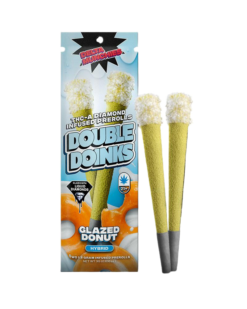 DELTA MUNCHIES DOUBLE DOINKS 1.5 GRAM THC-A PRE ROLL PACK OF 2 EACH GLAZED DONTU 213888646608