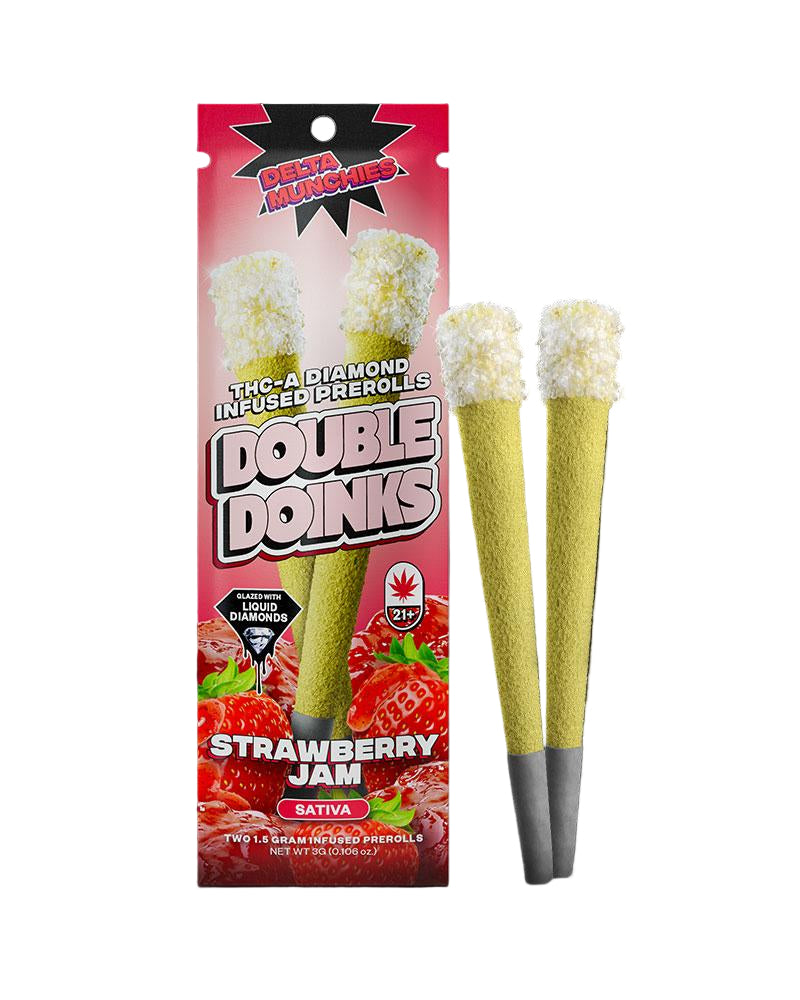 DELTA MUNCHIES DOUBLE DOINKS 1.5 GRAM THC-A PRE ROLL PACK OF 2 EACH STRAWBERRY JAM 213888648183