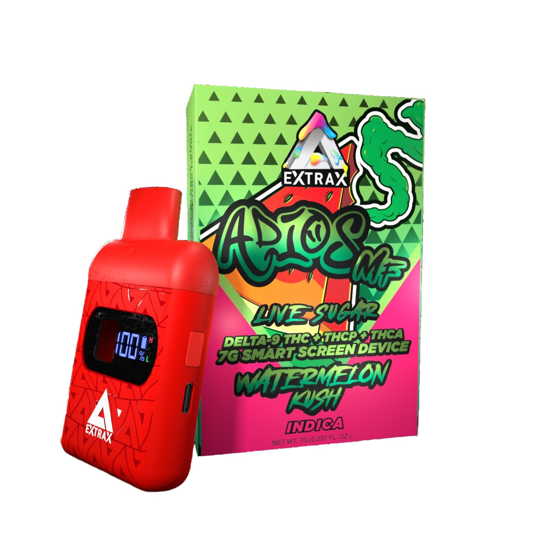 EXTRAX ADIOS MF LIVE SUGAR BLEND (D9THC + THCP + THCA) 7G SMART SCREEN DISPOSABLE WATERMELON KUSH (INDICA) 810107492963