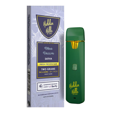 HIDDEN HILLS FRESH FROZEN (THC-A ULTRA + D9 + THCB) HEADY BLEND 2 GRAM DISPOSIBLE BLOO DREAM (SATIVA) 643781981412