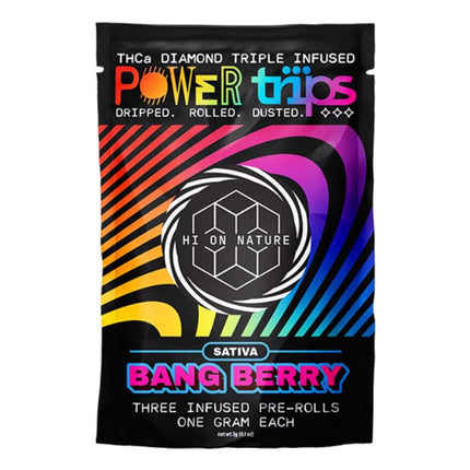 HI ON NATURE POWER TRIPS THC-A DIAMOND PREROLLS (15CT JAR) BANG BERRY (SATIVA) 860003845257