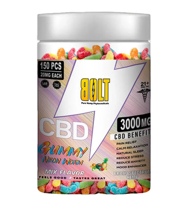 BOLT CBD GUMMY - WORMS 3000MG - NEON MIXED FRUIT - Hardware