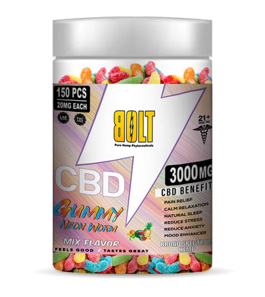 BOLT CBD GUMMY - WORMS 3000MG - NEON MIXED FRUIT - Hardware
