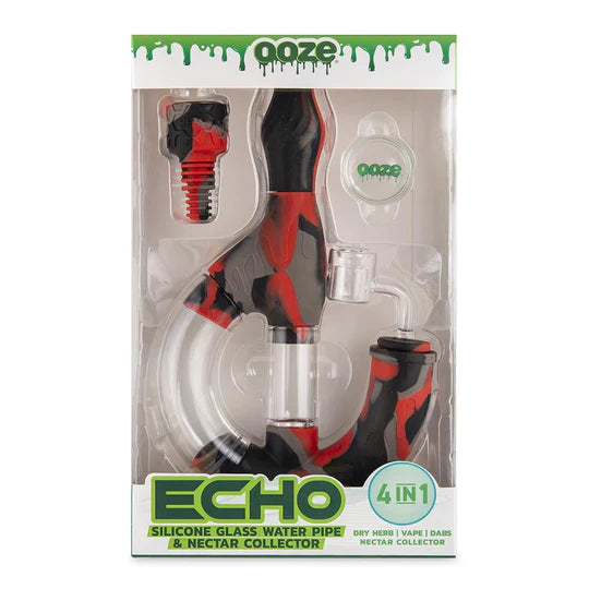 OOZE ECHO SILICONE GLASS WATER PIPE & NECTAR COLLECTOR 4 IN