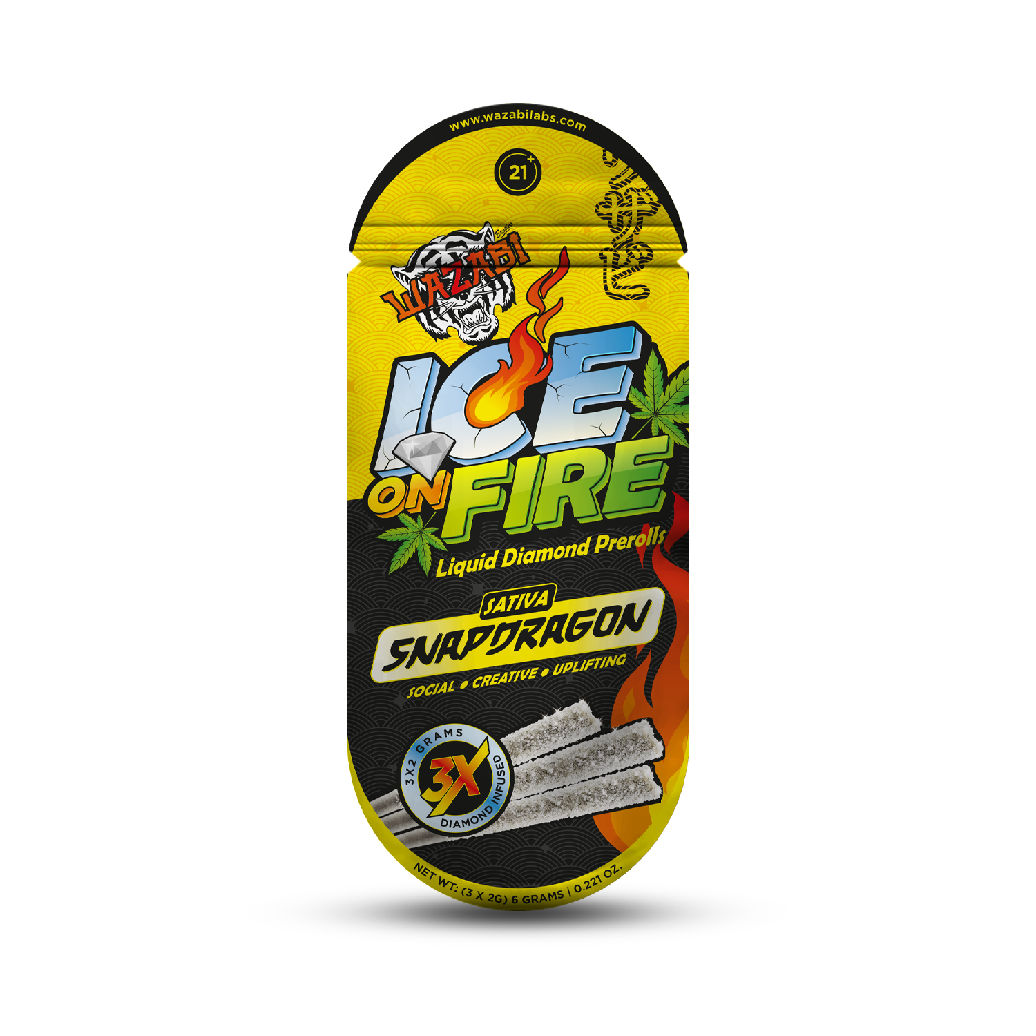 WAZABI ICE ON FIRE THCA LIQUID DIAMOND PRE ROLLS (3 X 2 GRAM EACH)