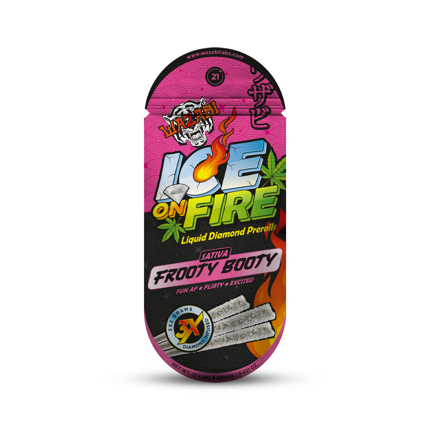 WAZABI ICE ON FIRE THCA LIQUID DIAMOND PRE ROLLS (3 X 2 GRAM EACH)