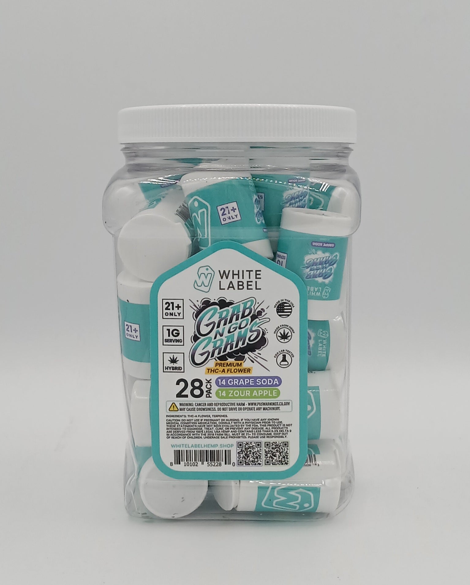 WHITE LABEL GRAB N GO 1G THC-A FLOWER JAR (28CT JAR) | ASSORTED STRAINS
