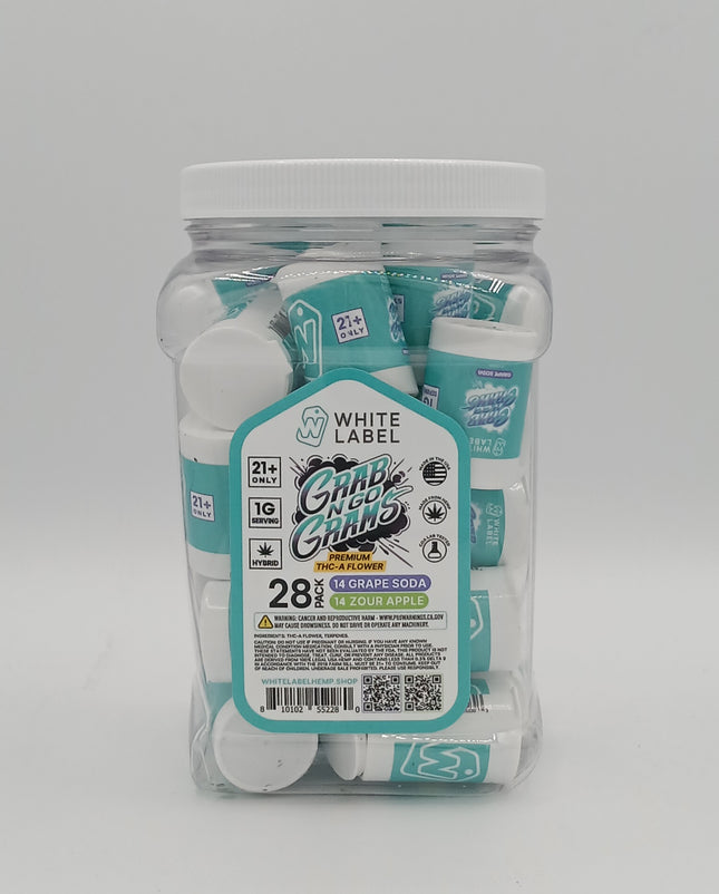 WHITE LABEL GRAB N GO 1G THC-A FLOWER JAR (28CT JAR) | ASSORTED STRAINS