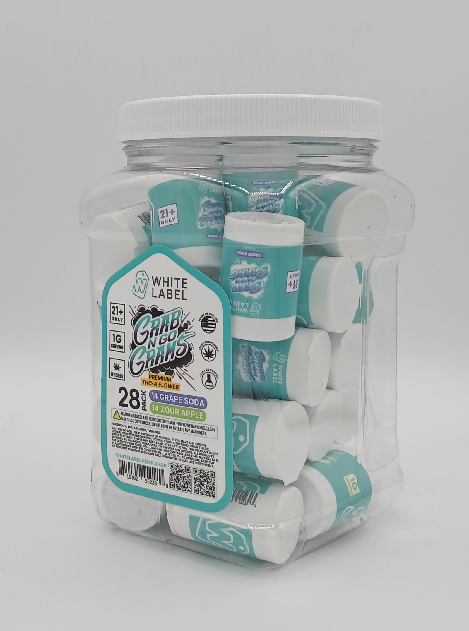 WHITE LABEL GRAB N GO 1G THC-A FLOWER JAR (28CT JAR) | ASSORTED STRAINS