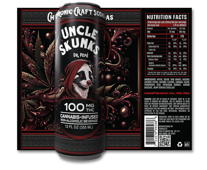 UNCLE SKUNK 12OZ 100MG D9 THC SODA CAN (24CT BOX)