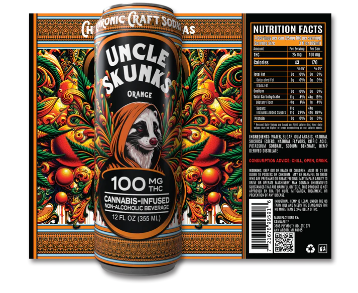 UNCLE SKUNK 12OZ 100MG D9 THC SODA CAN (24CT BOX)