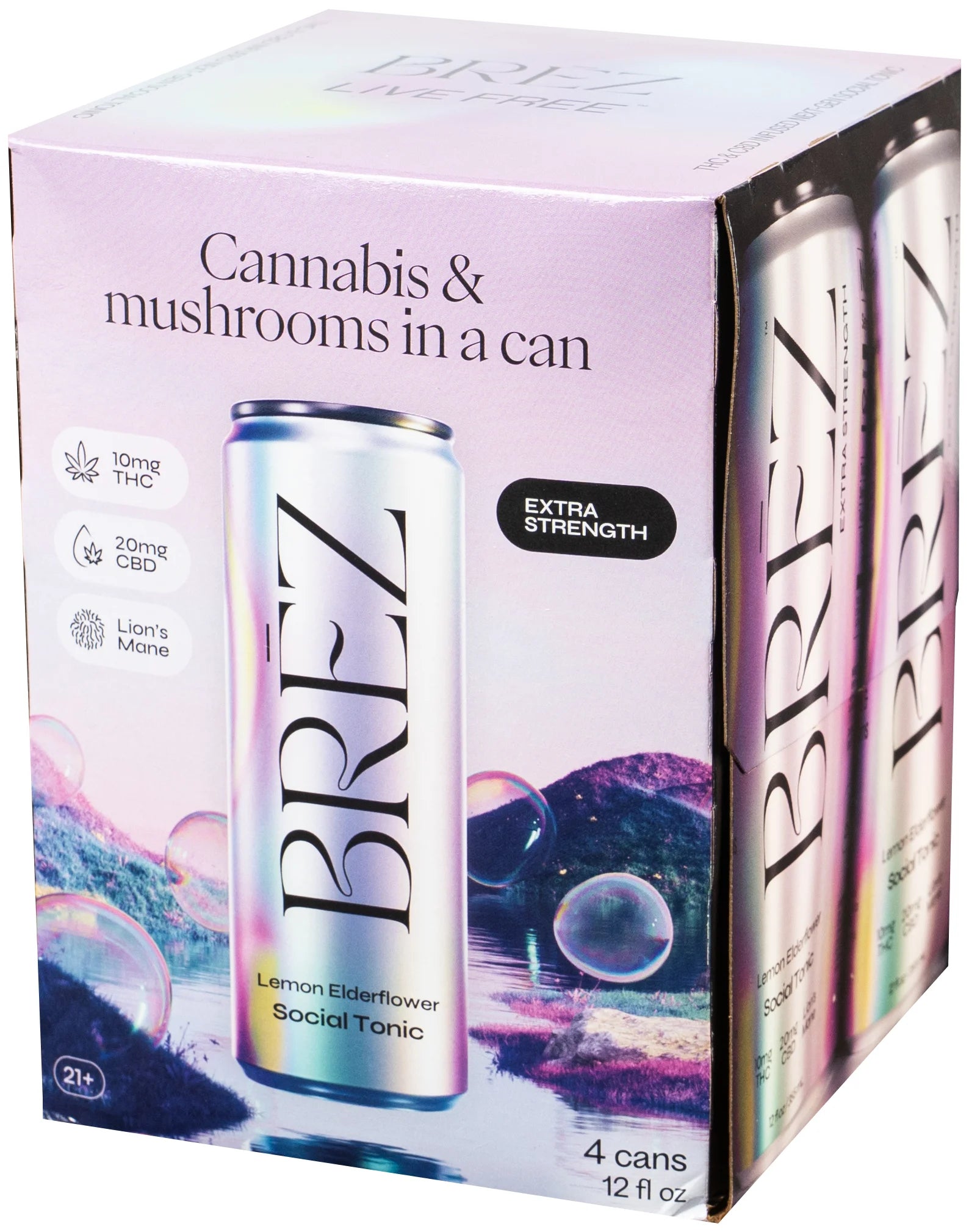 BREZ MUSHROOM INFUSED CANNABIS DRINK EXTRA STRENGTH | LEMON ELDERFLOWER (4CT PACK)