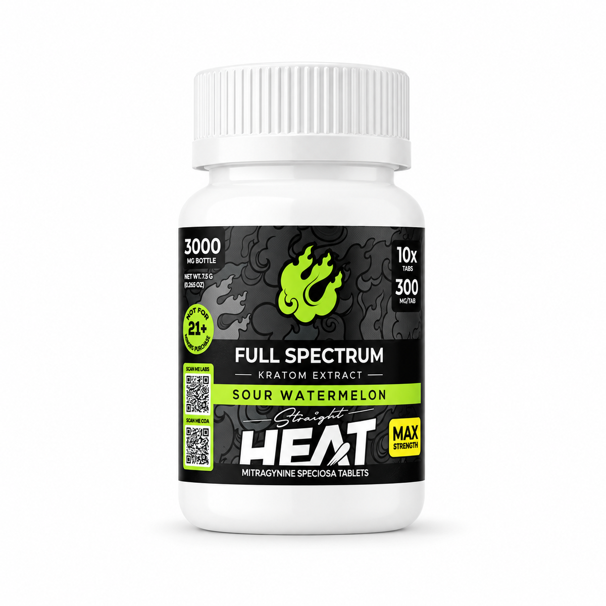 STRAIGHT HEAT FULL SPECTRUM 300MG KRATOM TABLETS (10CT JAR)