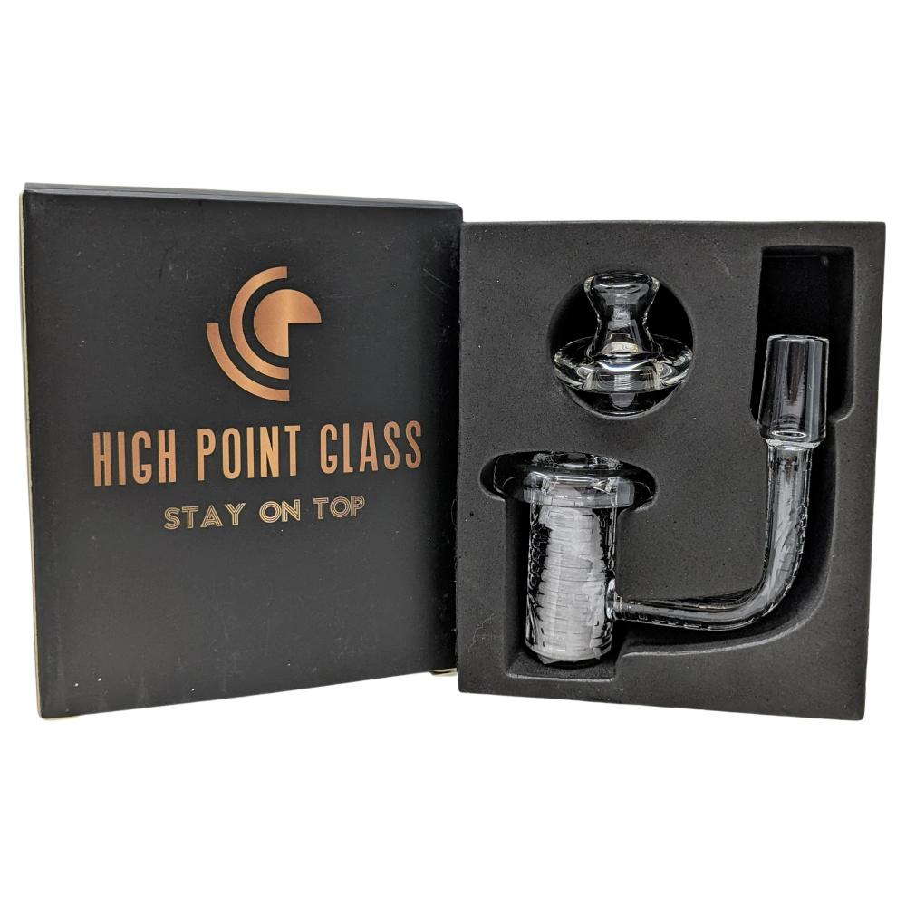 QUARTZ SPINNER BANGER SET DEEP CARVING PATTERN W/ 1 GLASS TERP PEARL 1 GLASS CARB CAP 1 GLASS CONE 14MM MALE JOINT
