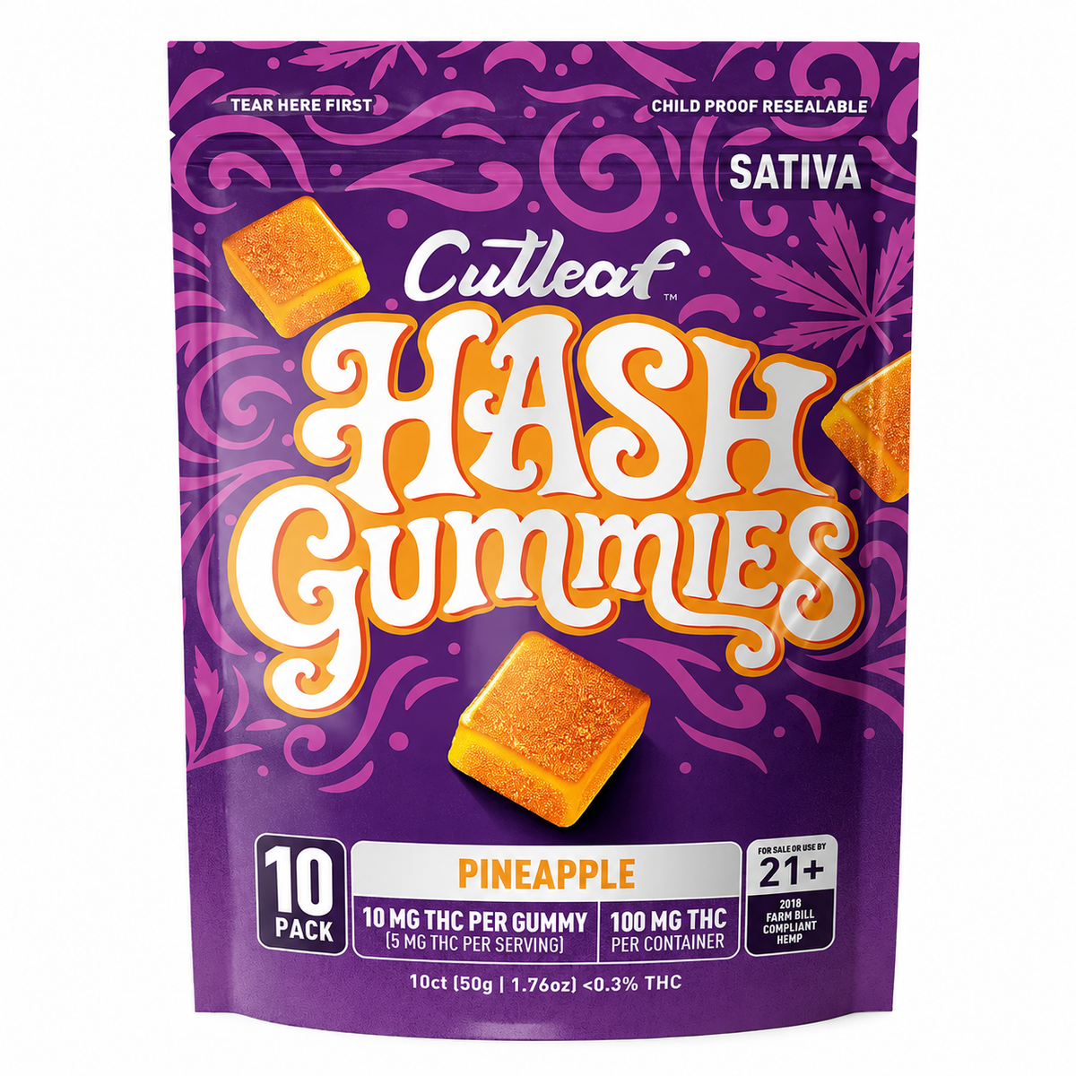 CUTLEAF THC HASH GUMMIES 10MG PER GUMMY (10CT BAG)