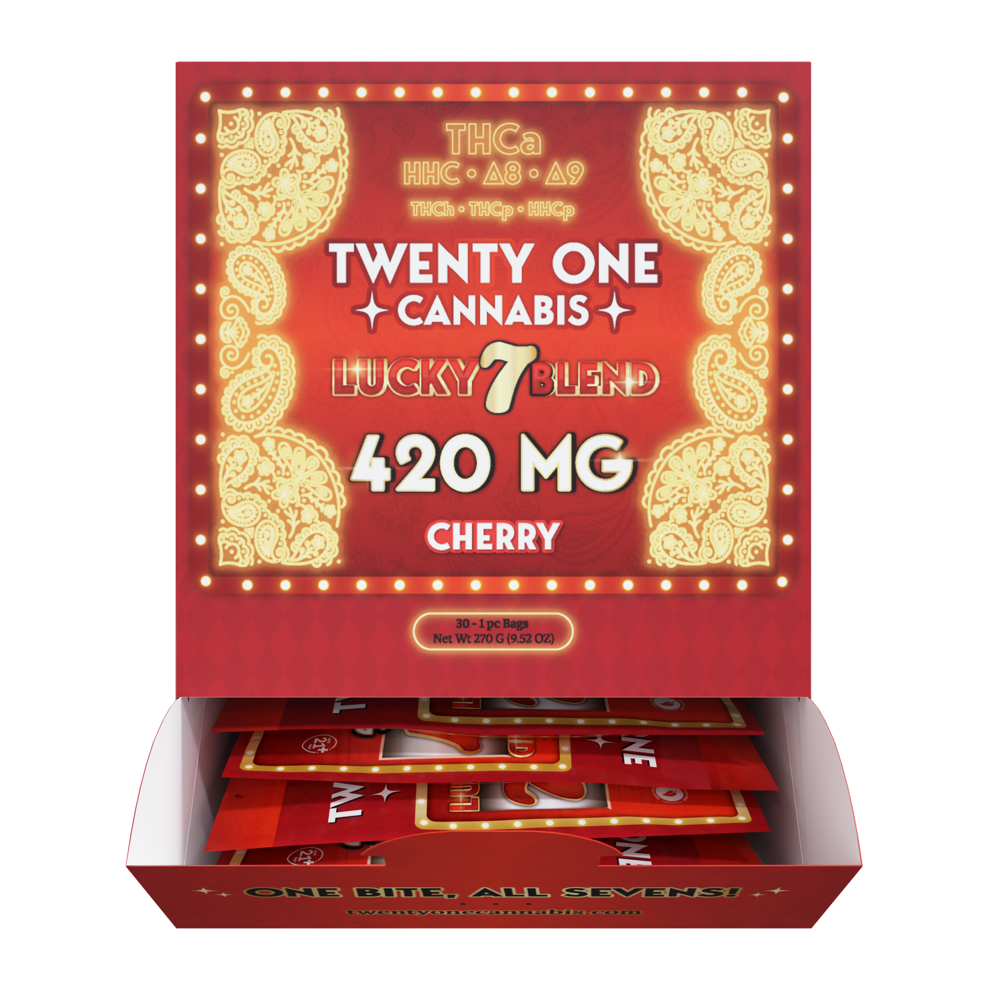 TWENTY ONE CANNABIS LUCKY 7 BLEND 420MG THC-A GUMMIES (30CT BOX)