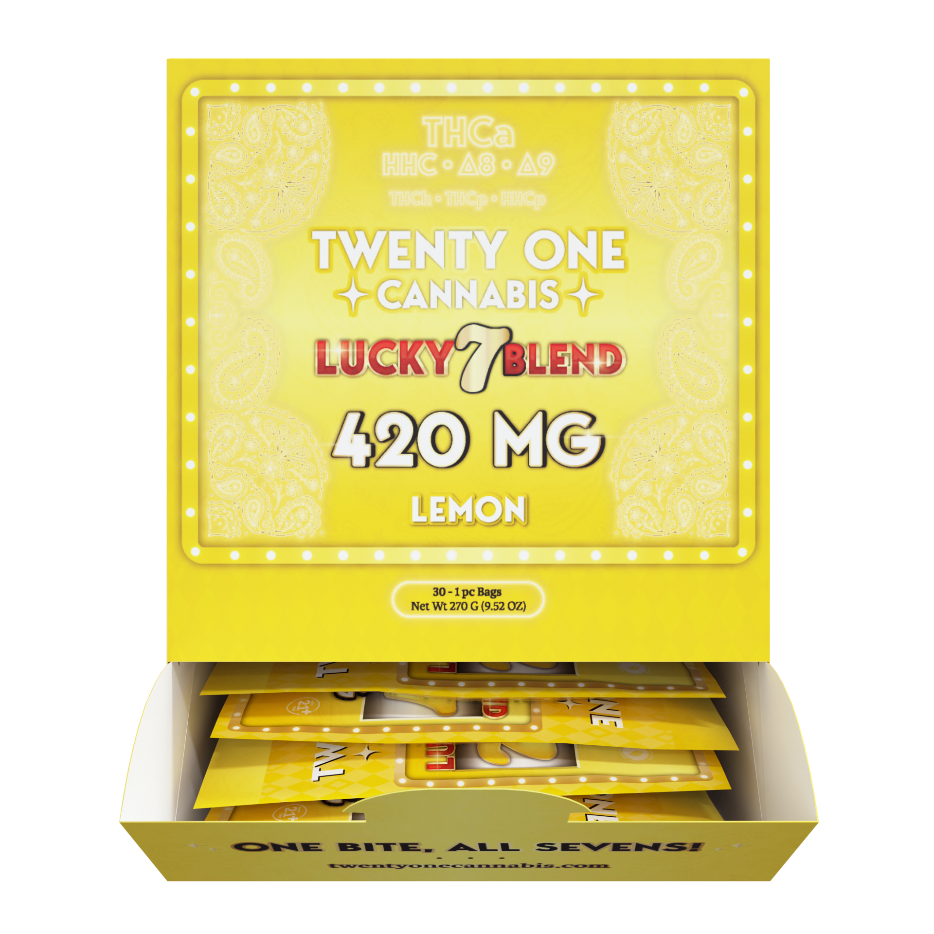 TWENTY ONE CANNABIS LUCKY 7 BLEND 420MG THC-A GUMMIES (30CT BOX)