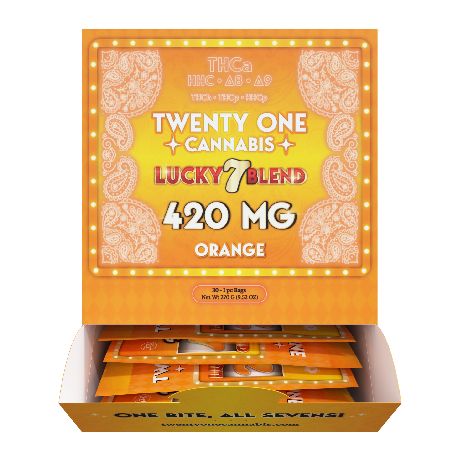 TWENTY ONE CANNABIS LUCKY 7 BLEND 420MG THC-A GUMMIES (30CT BOX)