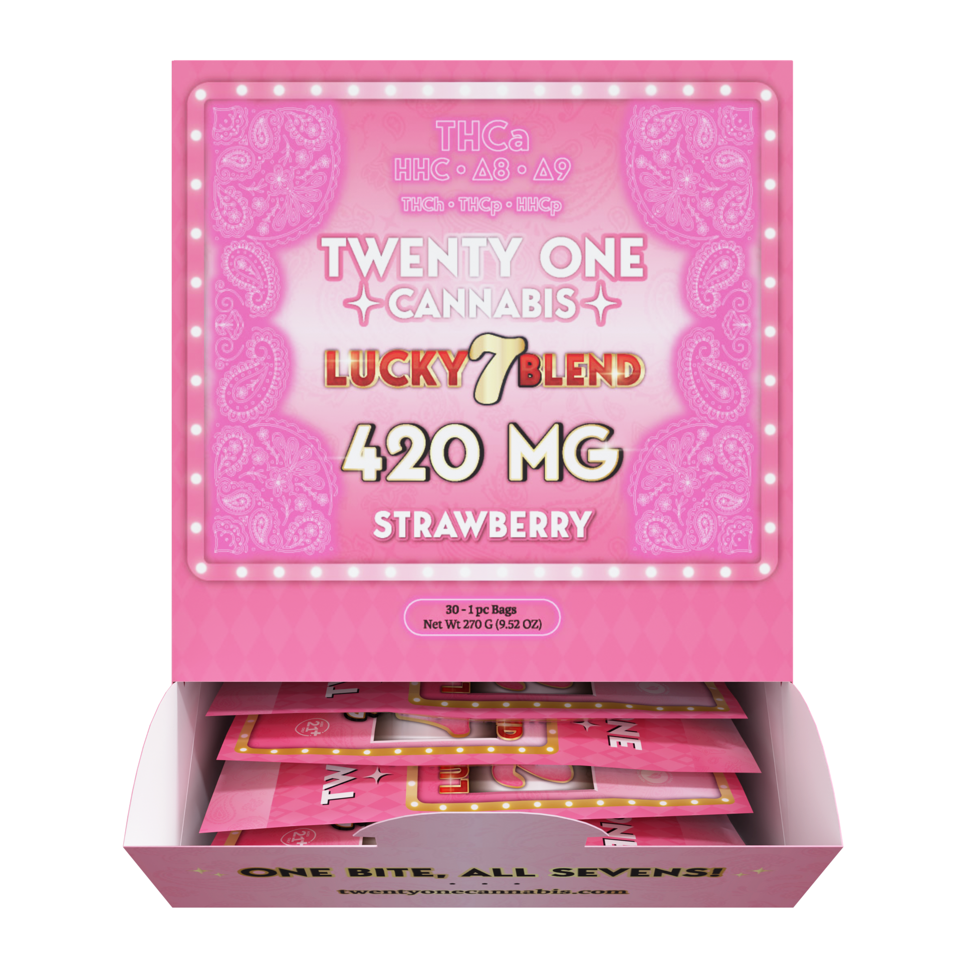 TWENTY ONE CANNABIS LUCKY 7 BLEND 420MG THC-A GUMMIES (30CT BOX)