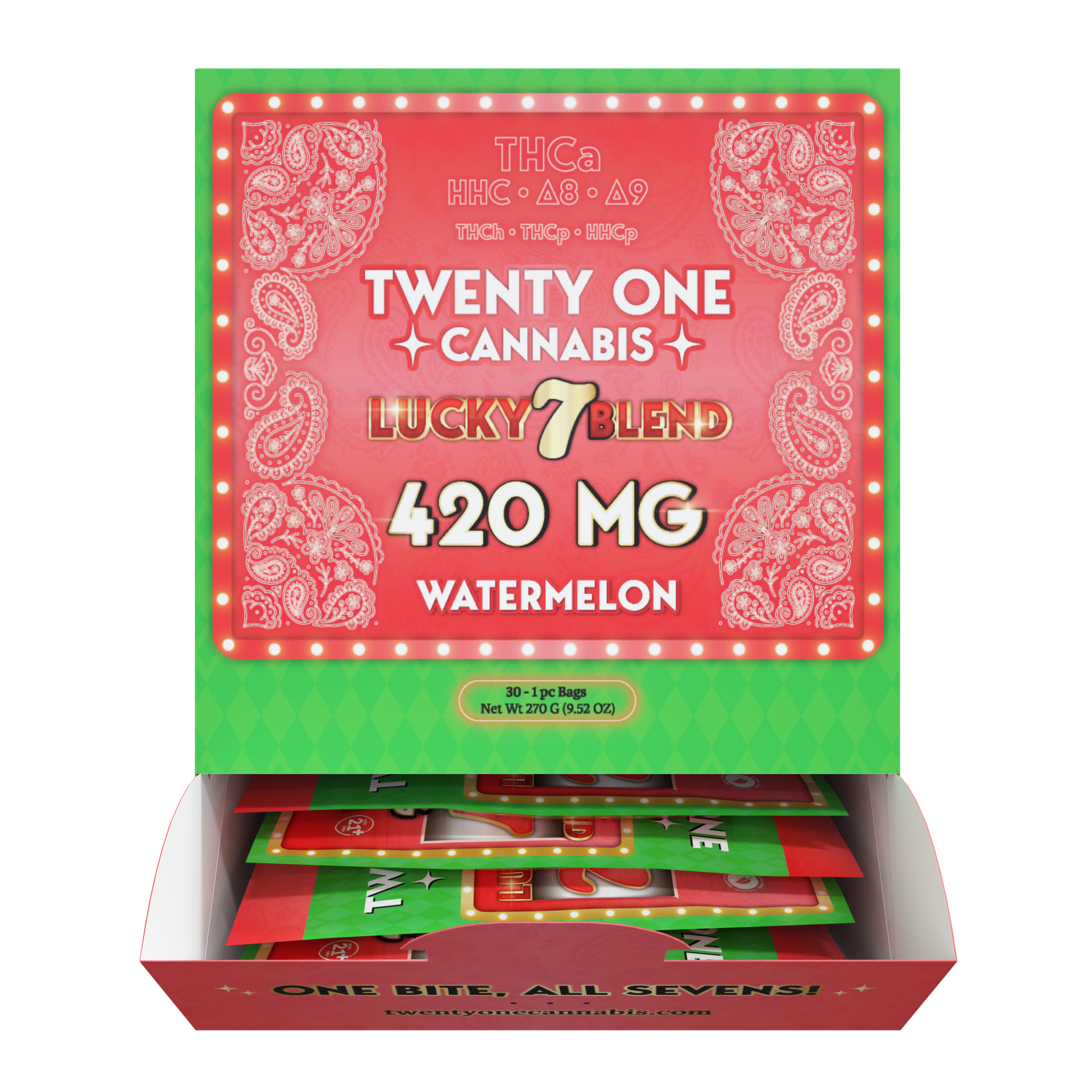 TWENTY ONE CANNABIS LUCKY 7 BLEND 420MG THC-A GUMMIES (30CT BOX)