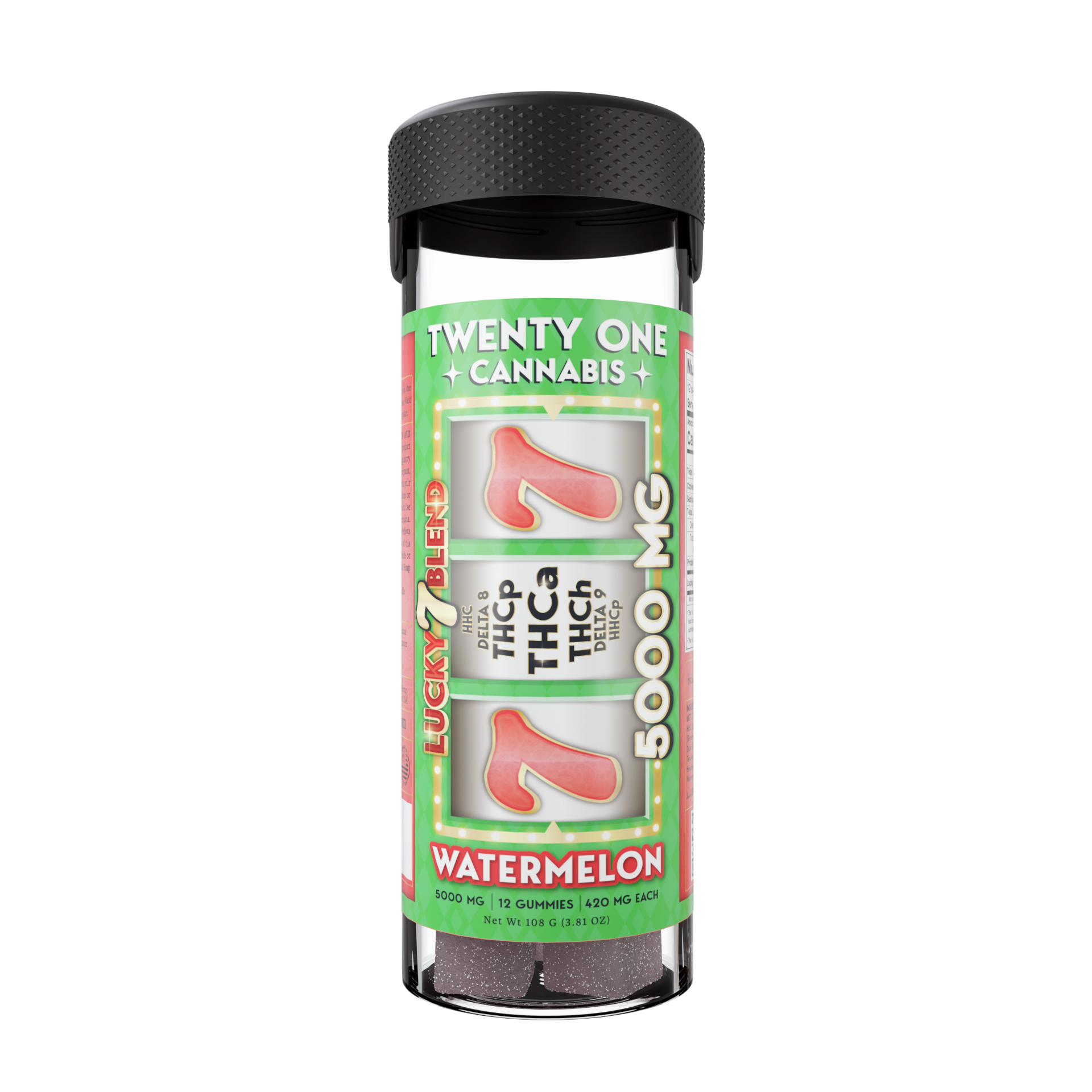 TWENTY ONE CANNABIS LUCKY 7 BLEND 420MG THC-A GUMMIES (12CT JAR)