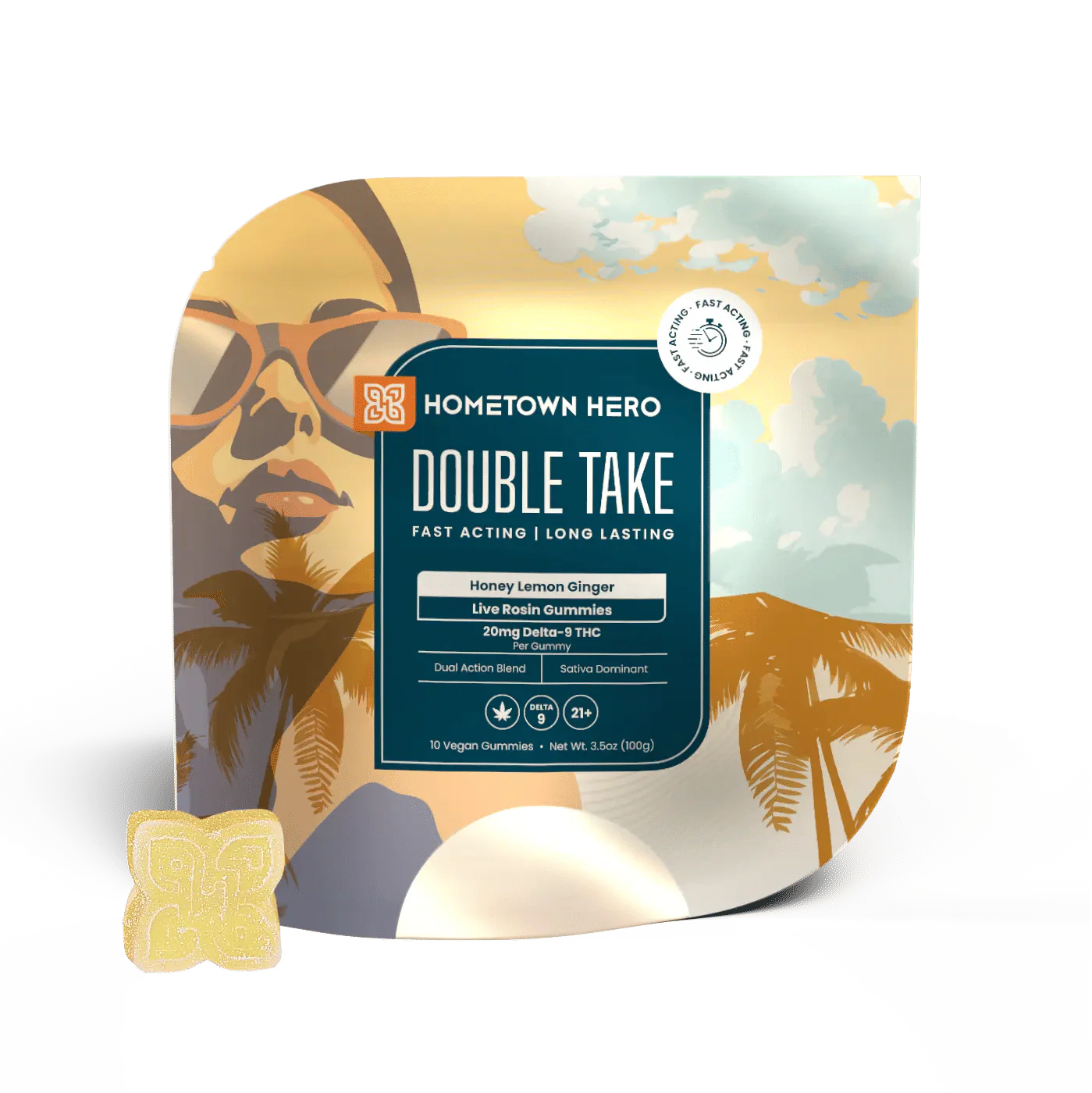 HOMETOWN HERO DOUBLE TAKE 20MG D9 LIVE ROSIN GUMMIES (10CT/PACK)