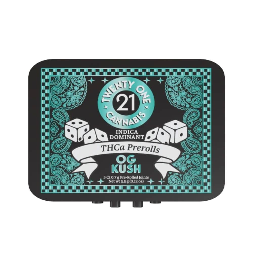 TWENTY ONE CANNABIS THCA PREROLLS 5CT TIN 0.7G EACH