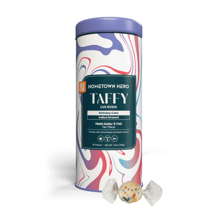 HOMETOWN HERO 15MG D9 LIVE ROSIN TAFFY (30CT/JAR)