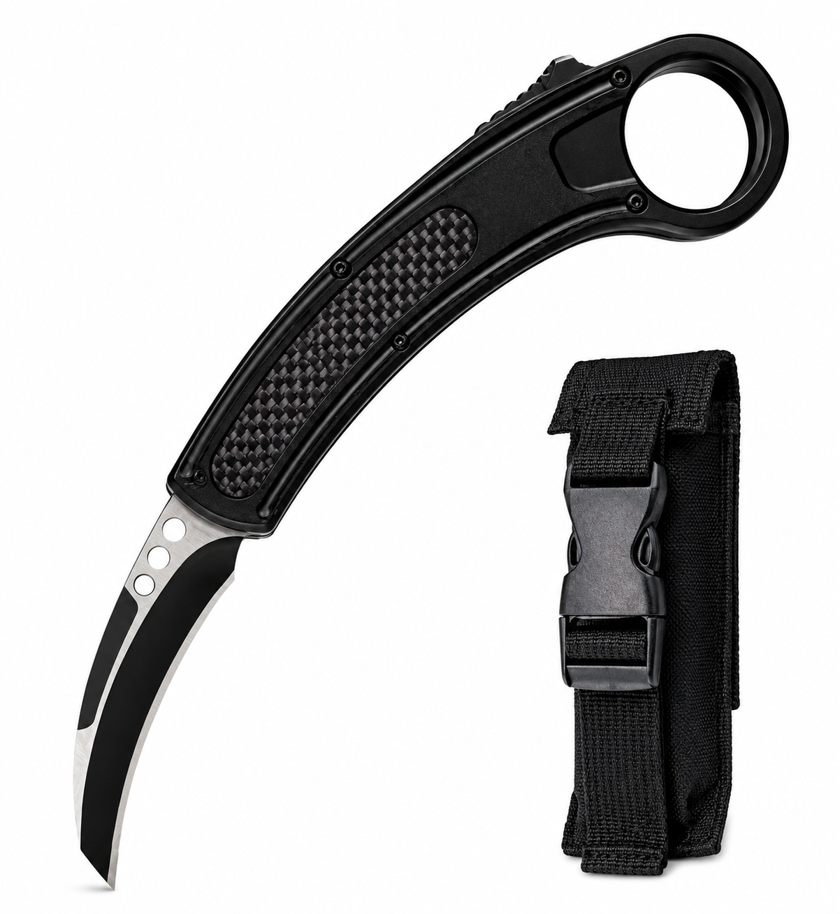 ARMED FORCE TACTICAL 6" KARAMBIT KNIFE W/ BAG | CARBON FIBER (156CP)