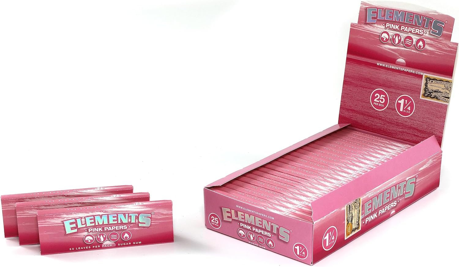 ELEMENTS PINK 1 1/4 ROLLING PAPERS 25 BOOKLETS PER DISPLAY