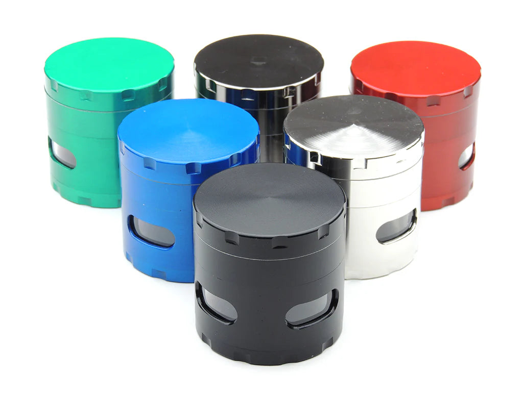 MANUAL METAL GRINDER 67 X 69MM 4 PARTS ASSORTED COLORS W/ WINDOW (CGD138SKC)