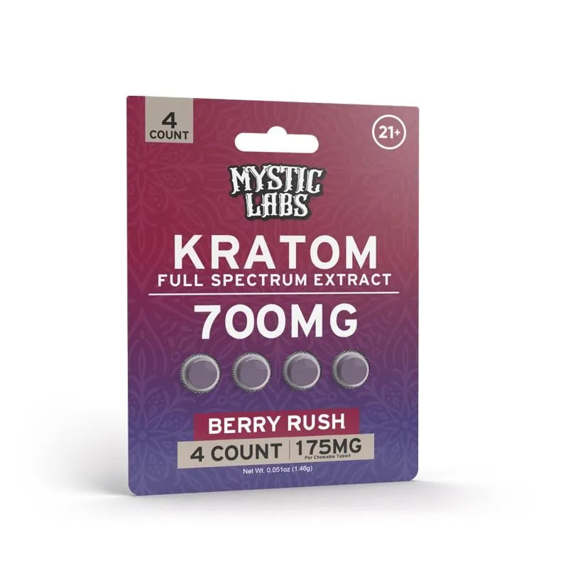 MYSTIC LABS KRATOM EXTRACT 175MG CHEWABLE TABLETS (4CT PACK) | BERRY RUSH