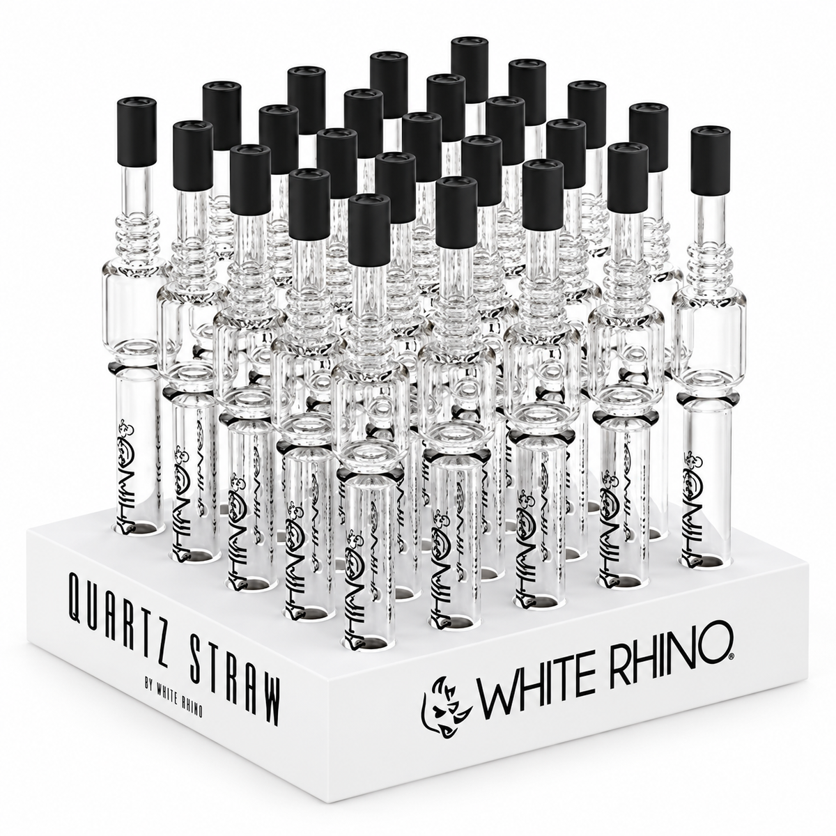WHITE RHINO QUARTZ STRAW W/ SILICONE CAP (25CT DISPLAY)