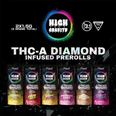 HIGH GRAVITY 2X1.5GM THC-A DIAMOND INFUSED PRE ROLLS