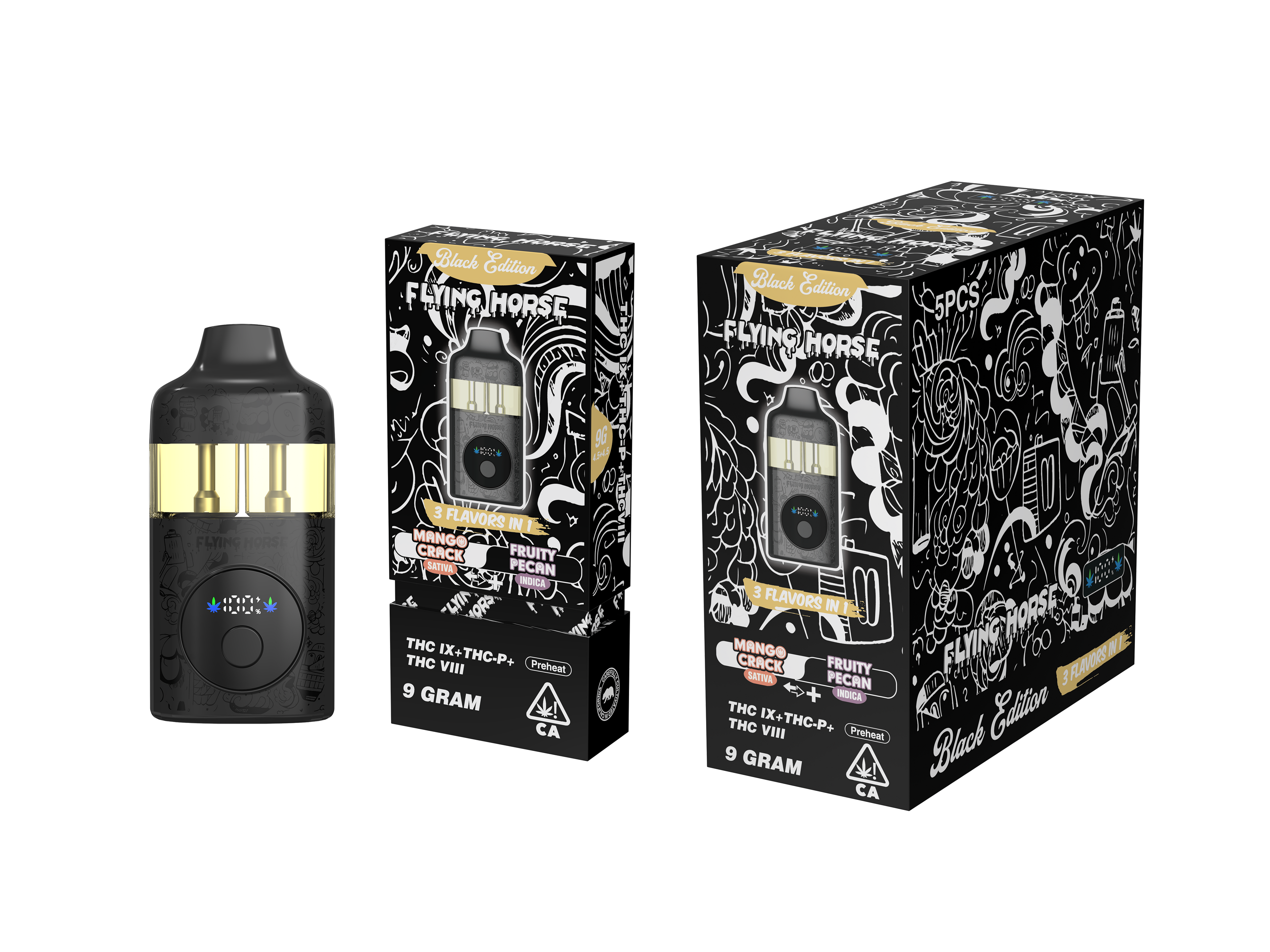 FLYING HORSE BLACK EDITION (THC IX + THC-P + THC VIII) 3 IN 1 DISPOSABLE (5CT BOX)