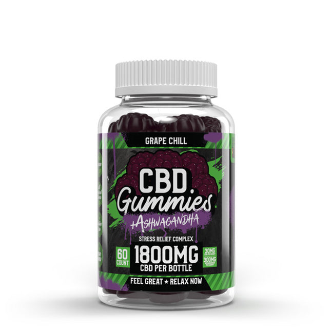 HEMP BOMBS 1800MG CBD + ASHWAGANDHA GUMMIES (60CT/JAR) | GRAPE CHILL