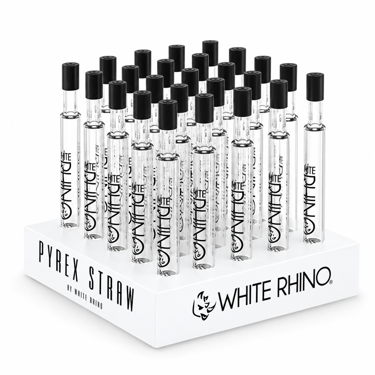 WHITE RHINO PYREX V2 GLASS STRAW W/ SILICONE CAP (25CT DISPLAY)