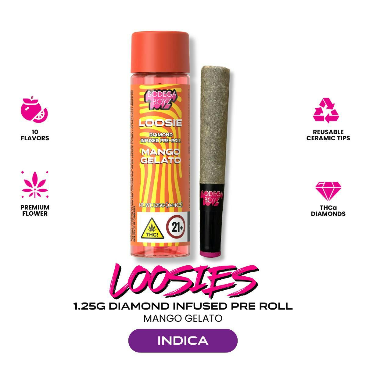 BODEGA BOYZ LOOSIES 1.25 GRAM THC-A DIAMOND INFUSED PRE ROLLS (10CT BOX)