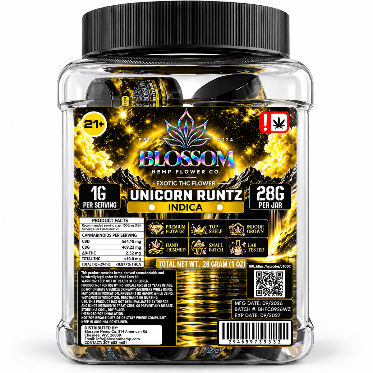 BLOSSOM EXOTIC 1 GRAM THC FLOWER (28CT JAR)