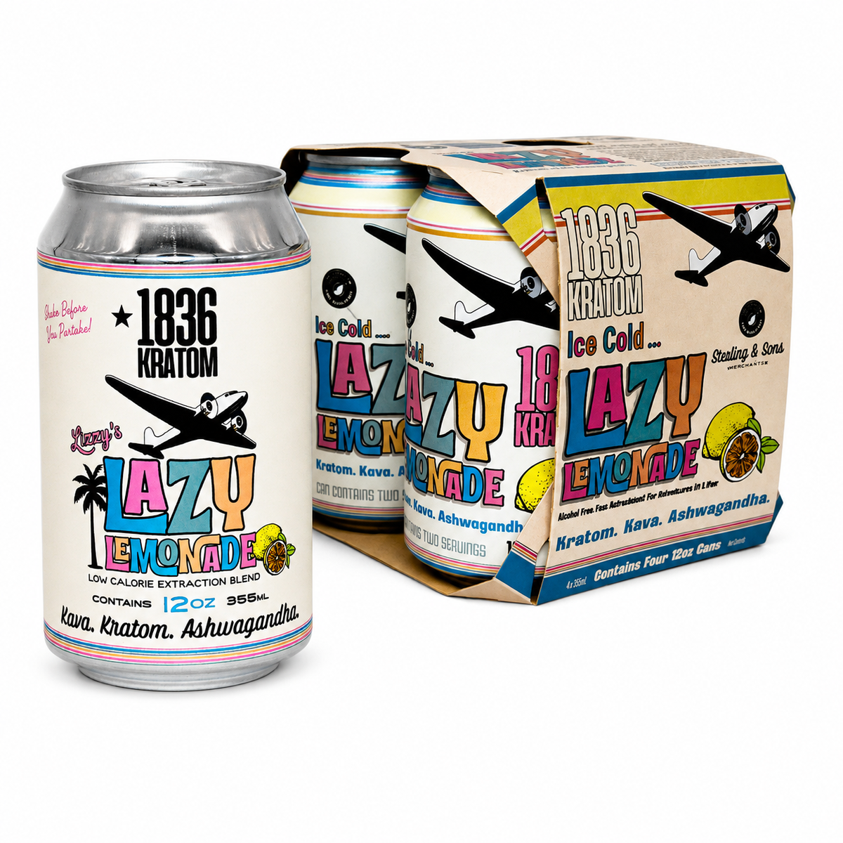1836 12OZ KRATOM + KAVA SODA (4CT PACK) | LAZY LEMONADE