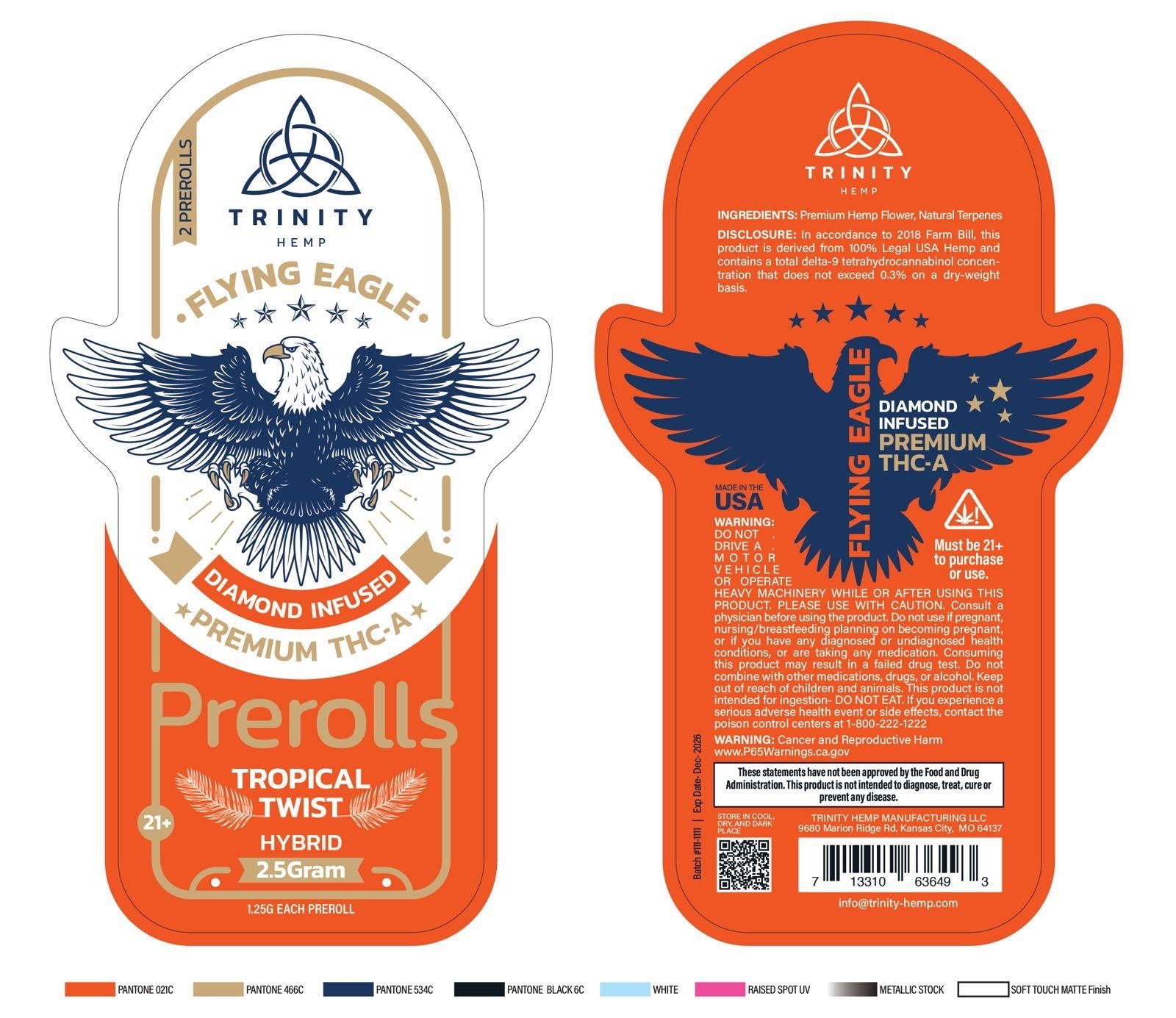 TRINITY HEMP FLYING EAGLE DIAMOND INFUSED THCA PRE ROLLS (2 X 1.5g EACH)