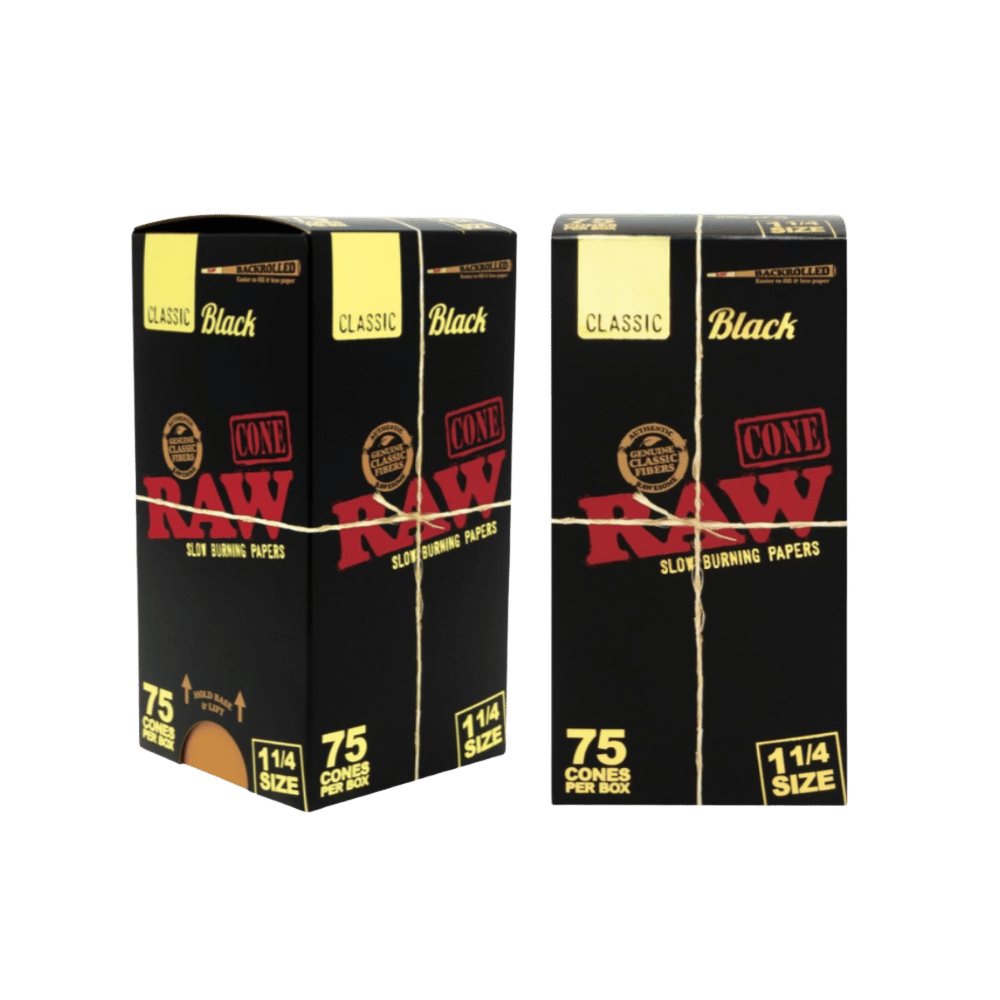 RAW BLACK 1 1/4 SIZE SLOW BURNING PAPERS (75CT BOX)