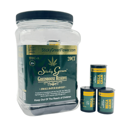 STICKY GREEN GREENHOUSE RESERVE 1 GRAM THC-A FLOWER (ASSORTED STRAINS 20CT JAR)