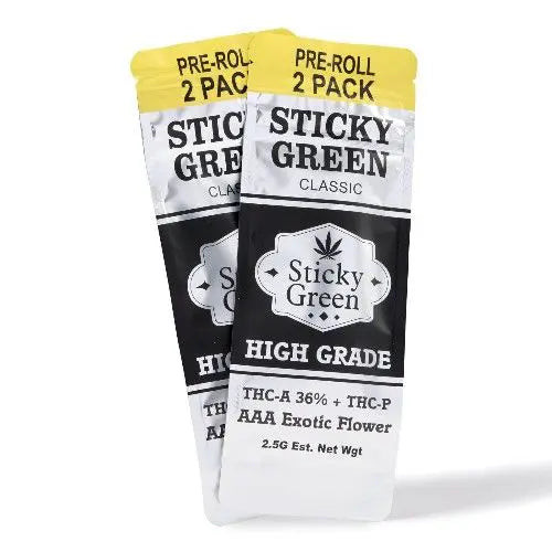 STICKY GREEN TOP SHELF EXOTIC THC-A PRE ROLLS (2 X 1.25G EACH) (2CT PACK)