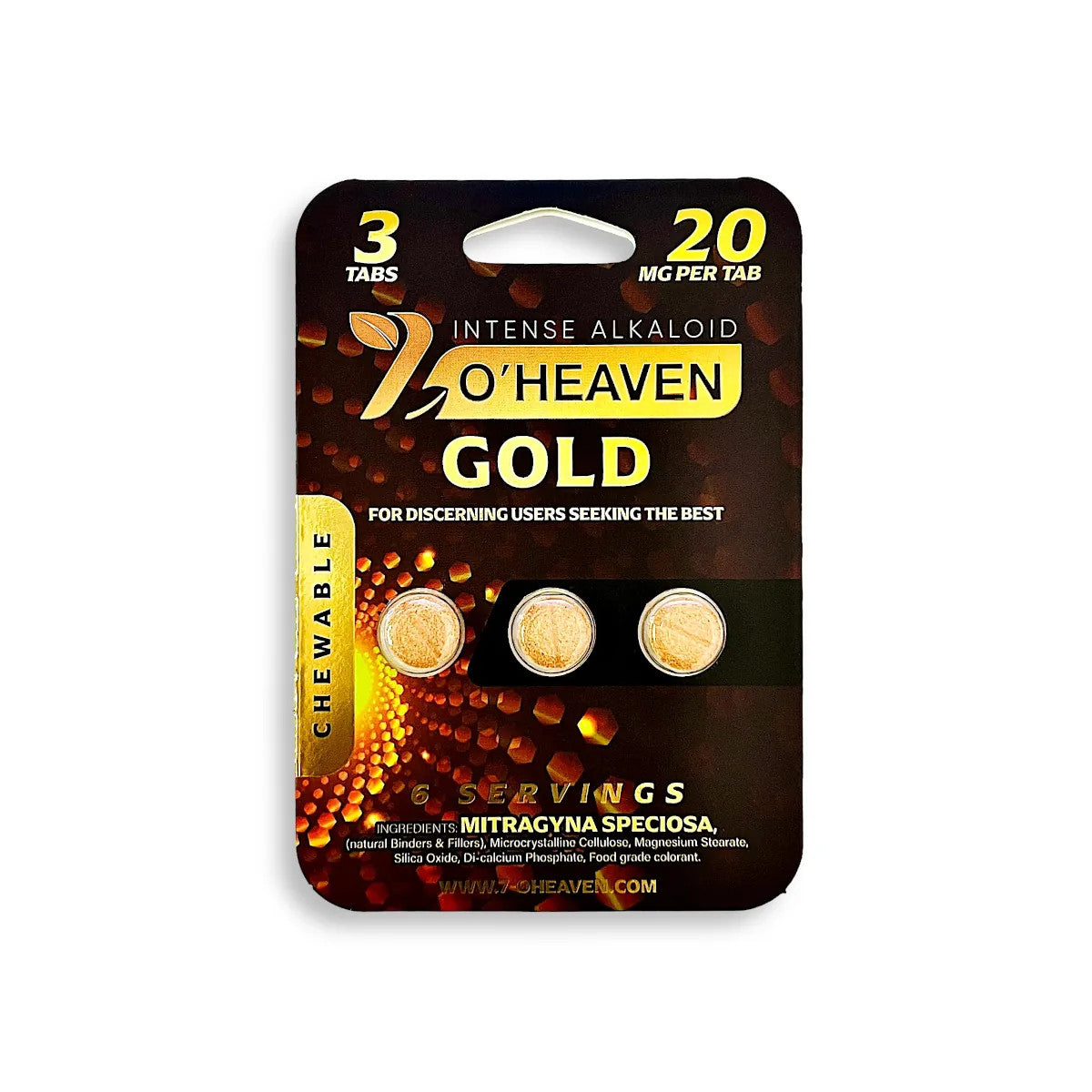 7 O'HEAVEN GOLD 20MG MITRAGYNA SPECIOSA TABLETS (3CT/PK)