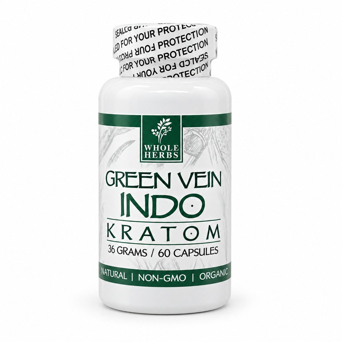 Whole Herb 60CT Capsules Maeng da Kratom | Green Vein