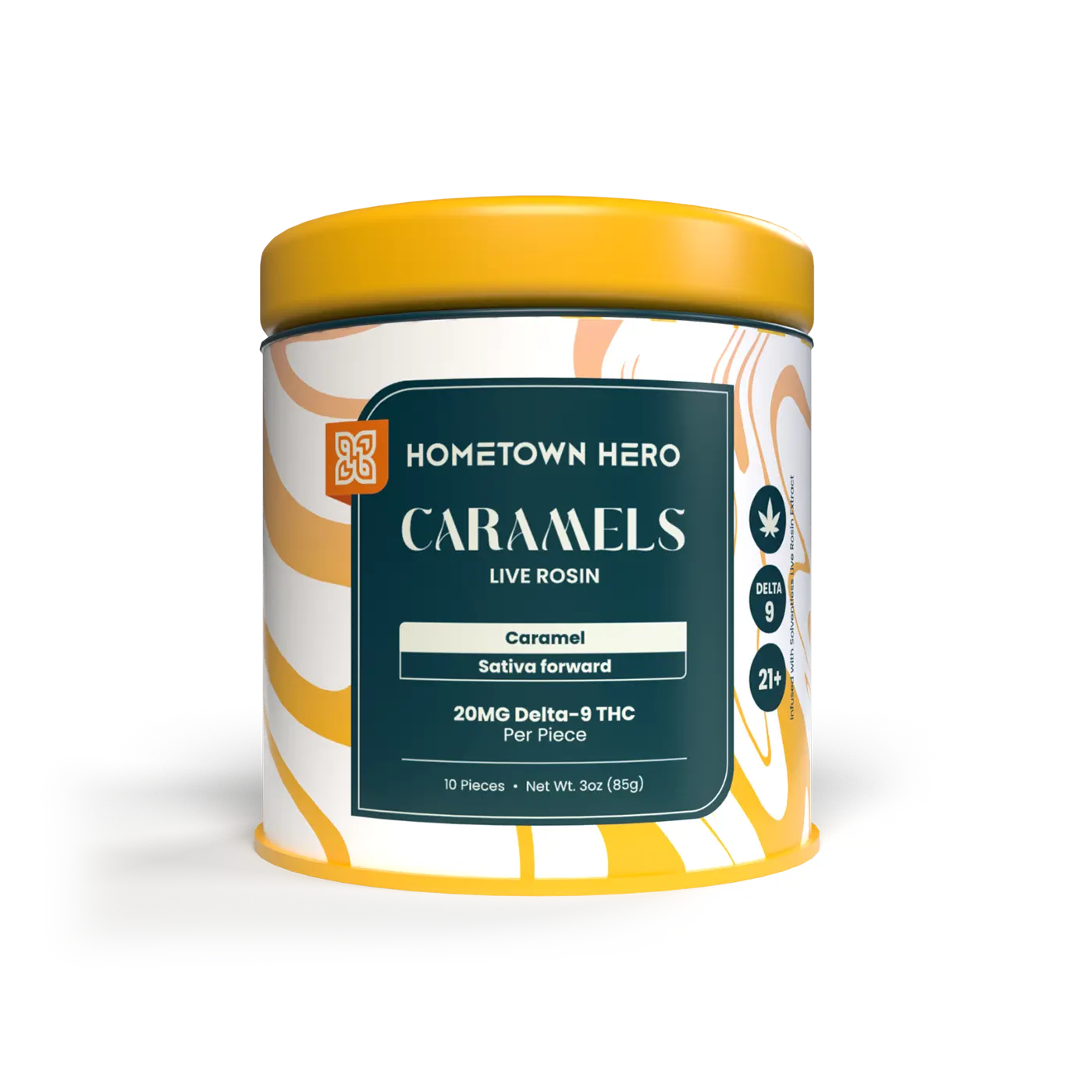 HOMETOWN HERO 20MG D9 LIVE ROSIN CARAMELS (10CT/JAR)