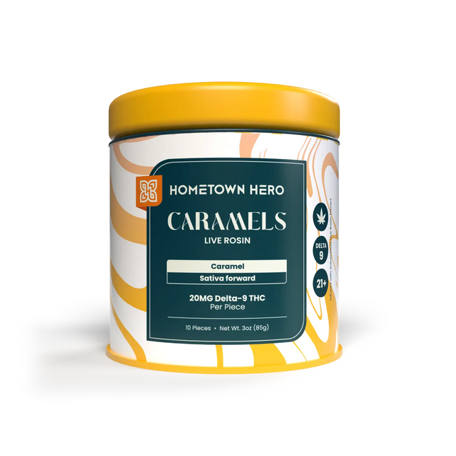 HOMETOWN HERO 20MG D9 LIVE ROSIN CARAMELS (10CT/JAR)